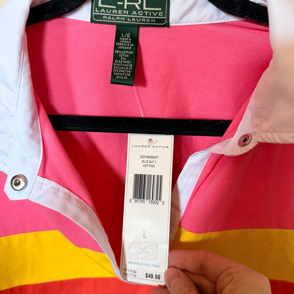 SOLD Lauren Ralph Lauren active hot pink collared tank top L - Picture 3 of 4